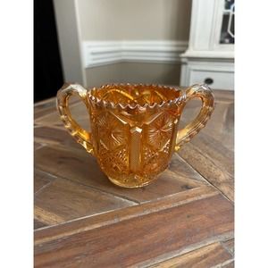 Vintage Imperial Glass Star & File Iridescent Orange Carnival Excellent